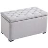 Easycomfort Cassapanca Portaoggetti Set di 3 Pezzi con 2 Sgabelli Pouf in Velluto, Grigio Perla