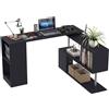 Easycomfort Scrivania Angolare e Salvaspazio per Computer, Tavolo da Pranzo in Legno Nero per Casa o Ufficio, Girevole a 360°, 140x120x78 cm