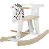 Easycomfort Cavallo a Dondolo Classico in Legno per Bambini 1-3 Anni con Bordo, Maniglie e Poggiapiedi, 68x26.5x48cm, Bianco