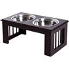 Easycomfort Ciotola Rialzata per Cani in Acciaio Inossidabile, Base in Legno MDF, con 2 Piatti