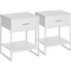 Easycomfort Comodino Moderno Set 2 Pezzi con Cassetto e Ripiano Aperto per Camera da Letto e Soggiorno, in MDF e Acciaio, 45x40x60cm, Bianco