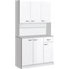 Easycomfort Credenza Alta da Cucina con Cassetti e Armadietti, in Legno, 101x39x180 cm, Bianco e Grigio