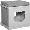 Easycomfort Cuccia Casetta per Gatti in Legno con 2 Cuscini e Tiragraffi Rimovibili, Grigio, 41x30x36cm