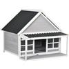 Easycomfort Cuccia per Cani da Esterno in Legno e PVC con Portico e Finestre, 126x118x105cm, Grigio