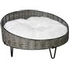 Easycomfort Cuccia per Cani e Gatti in Rattan PE con Cuscino in Peluche Lavabile, ?60x32cm Grigio Scuro