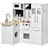 Easycomfort Cucina Giocattolo in Legno per Bambini 3-6 Anni con 14 Accessori, Forno e Lavandino, 82x65x87 cm, Bianco