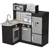 Easycomfort Cucina Giocattolo per Bambini in Legno con 14 Accessori, Forno, Lavandino, Frigo e Microonde, Età 3+ Anni, 86x64x84.5cm, Argento e Marrone