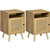 Easycomfort Set 2 Comodini in Stile Boho con Armadietto e Ripiano Aperto, in Truciolato, Rattan e MDF, 39x35x60 cm