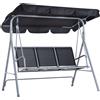 Easycomfort Dondolo da Giardino a 3 Posti in Metallo, Tetto Parasole Rimovibile e Lavabile, Nero e Argento, 171x108x154cm