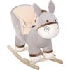 EasyComfort Dondolo Giocattolo a Forma di Asino per Bambini 18-36 in Legno di Pioppo e Peluche Grigio, Suoni Realistici