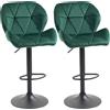 Easycomfort Set 2 Sgabelli da Bar, Altezza Regolabile con Base in Metallo e Seduta in Velluto, Sgabelli Moderni con Schienale e Poggiapiedi, 46x48x83-104cm, Verde