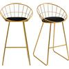 Easycomfort Set 2 Sgabelli da Bar Alti con Schienale e Poggiapiedi per Salotto o Cucina Stile Moderno, Cuscino in Velluto e Struttura in Metallo, 52.5x47x97cm, Nero e Oro