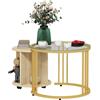 Easycomfort Set 2 Tavolini da Salotto Rotondi con Design Impilabile, 4 Ripiani Inferiori e 4 Ruote, Oro e Rovere
