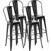 Easycomfort Set 4 Sgabelli da Bar Impilabile Sedie Alti da Cucina, in Metallo con Schienale Rimovibile, Design Industriale con Poggiapiedi, 44x49x116cm, Nero
