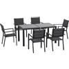 Easycomfort Set da Giardino con Tavolo Allungabile in Vetro e 6 Sedie con Seduta Traspirante, Grigio Scuro