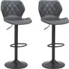 Easycomfort Set di 2 Sgabelli da Bar Alti in Finta Pelle con Altezza Regolabile, Sgabelli Cucina Girevoli con Schienale e Poggiapiedi, 44x50.5x90-110cm Grigio