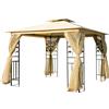 Easycomfort Gazebo da Giardino 3x3m con Zanzariera, Telaio in Acciaio e Doppio Tettuccio, Beige