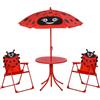 Easycomfort Set Tavolo da Giardino con 2 Sedie Pieghevoli, Tavolino con Sedie da Esterno con Ombrellone per Bambini in Metallo e Poliestere, Rosso