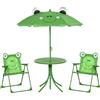 Easycomfort Set Tavolo da Giardino con 2 Sedie Pieghevoli, Tavolino con Sedie da Esterno con Ombrellone per Bambini in Metallo e Poliestere, Verde