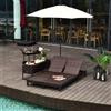 Easycomfort Lettino Prendisole a 2 Posti, Sdraio in Acciaio e Rattan, Schienale Regolabile, 196 x 120 x 28cm Marrone e Bianco Crema