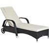 Easycomfort Lettino Prendisole da Giardino con Ruote, Sedia a Sdraio per Spiaggia con Altezza Regolabile in Rattan, Nero e Crema, 200x73x103cm