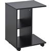 Easycomfort Tavolino da Salotto a C con 2 Ripiani Aperti e 4 Ruote Girevoli, 45x35x58 cm, Nero