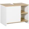 EasyComfort Mobile Bagno Sottolavabo con Armadietto e 2 Mensole in Legno Truciolare, 77 x 45 x 60cm, Bianco e Color Legno