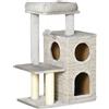 Easycomfort Tiragraffi per Gatti da 5kg max con Lettino e Pallina da Gioco, in Truciolato, Peluche e Sisal, 60x40x91 cm