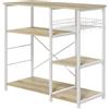 EasyComfort Mobile Cucina Moderno a 4 Ripiani con Cestino e Ganci in Legno e Acciaio, 90x40x84.5cm, Quercia e Bianco
