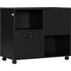 Easycomfort Mobile da Ufficio con 2 Cassetti Porta Documenti e Ripiani, Ruote con Blocco, 80x40x66cm, Nero