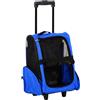 Easycomfort Trasportino Zaino 2 in 1 per Cani e Gatti con Tasche Laterali, Maniglia Telescopica e Ruote, 42x25x55cm, Blu