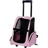 Easycomfort Trasportino Zaino 2 in 1 per Cani e Gatti con Tasche Laterali, Maniglia Telescopica e Ruote, 42x25x55cm, Rosa