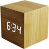 ThreeH Sveglia LED in Legno,3 Set di Allarme, Doppia Alimentazione,Wood Cube Sveglia da Tavolo Digitale,Visualizzazione di Ora Controllo Vocale/Settimana/Temperatura/umidità/Data Yellow_White