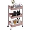 HOMCOM Carrello da Cucina a 3 Livelli con Maniglie e 4 Rotelle, in Acciaio, 45x30.6x79 cm, Rosa