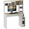 HOMCOM Scrivania Moderna per PC con Libreria, Scaffale e Porta CPU, 113x45x138.5 cm, Rovere