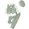 Lito Angels Completo Elegante Bambino Abito da Gentleman Cerimonia Vestito da Paggetto con Gilet e Cappello Taglia 7 Anni, Verde