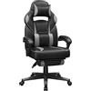 SONGMICS Sedia da Ufficio, Poltrona Racing Ergonomica, Poggiapiedi Telescopico, Schienale Inclinabile, Poggiatesta e Supporto Lombare, Portante di 150 kg, Nero Inchiostro e Grigio Tortora OBG073B03