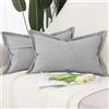 Madizz 2 Pezzi Poliestere Lino Copricuscini con bordo largo Morbido Decorativo Fodere per Cuscino Lusso Stile per Divano Camera da Letto 30x50 cm Grigio chiaro