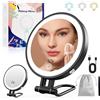 Robofun Specchio Trucco con Luci, 1X/10X Specchio Ingranditore con Luce, 3 Colori di Luce e Luminosità Regolabile dal 20%-100%, 3000mAh Custodia in Metallo Specchio Ingranditore - Nero