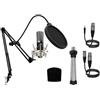 Audibax Berlin 1800 Silver Pro - Microfono a Condensatore da Studio - Include Supporto, Anti-pop e Cavi - Risposta in Frequenza 20 Hz/20 KHz - Microfono con Diagramma Polare Cardioide - Colore Argento