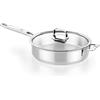 BRA Signature Casseruola con Coperchio 28 cm, Non Antiaderente, Acciaio Inox 18/10, Induzione Completa, Compatibile con Tutte le Fonti di Calore, Manico e Maniglia in Acciaio Inox