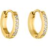 Purelei Orecchini Kaimana, Orecchini a cerchio da donna in acciaio inossidabile, Piccoli cerchi resistenti all'acqua con pietre zirconi, Diametro 1,3 cm (Oro)