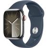 Apple Watch Serie 9 Cell 41mm Steel Silver Sport Band Storm Blue M/L MRJ33QL/A