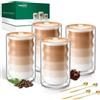 twoant Set di 4 Bicchieri Latte Macchiato Doppia Parete, Tazze di Vetro per Cappuccino, Vetro Borosilicato Ritenzione del Calore, Capacità 400ml, Trasparente per Caffè, Tè, Succo, Gelato