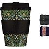 Ecoffee Cup William Morris Tazza da caffè riutilizzabile - Tazza da viaggio PLA a base vegetale con coperchio in silicone, senza melamina e lavabile in lavastoviglie - spina nera