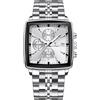 DAXIAOYU - Orologio da polso al quarzo da uomo, impermeabile, luminoso, cronografo, quadrato, sportivo, in acciaio inox, da uomo, Bianco argentato, Bracciale