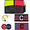 Xmart 5 in 1 Set di Cartellini Arbitro Includere 1 Fischietto Arbitro in Metallo 1 Cartellini Arbitro Calcio Rosso e Giallo 1 Moneta di Flip Arbitri 2 Fascia da Capitano
