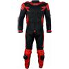 BI ESSE - Tuta da MOTO intera in pelle e tessuto, ideale per strada, viaggi lunghi, touring, pitbike, completa di gobba e protezioni rigide certificate (Rosso/Nero, XL)