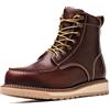 SL-Saint Fatto a mano punta morbida Moc Toe impermeabile buon anno stivali 6'' classico in pelle pieno fiore (Rosso-Marrone Zeppa Suola, Adulto, Uomo, 41.5, Numero, Sistema Taglie Calzature EU, Media)