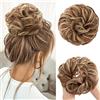 JJstar Fiocchi finti grandi elastici per capelli da donna con capelli ricci naturali ondulati per capelli ricci e trecce extension per capelli, fiocco sintetico arruffato per donne (marrone/biondo)